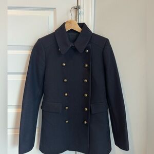 Zara Double Breasted Wool Blend Coat- Navy Blue